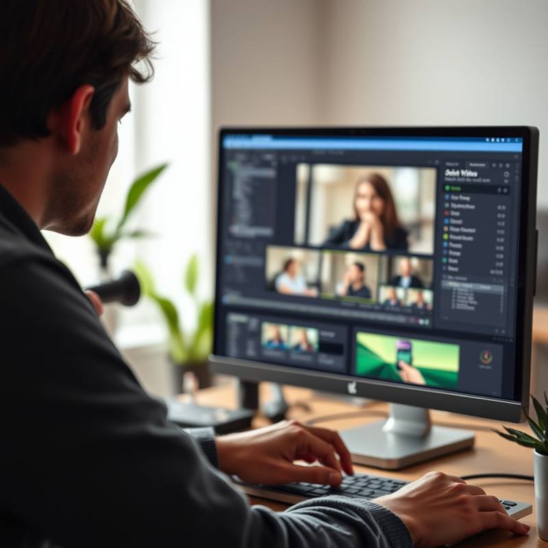 Billede af en person, der redigerer video på en computer, der illustrerer uddannelsen i videoredigering
